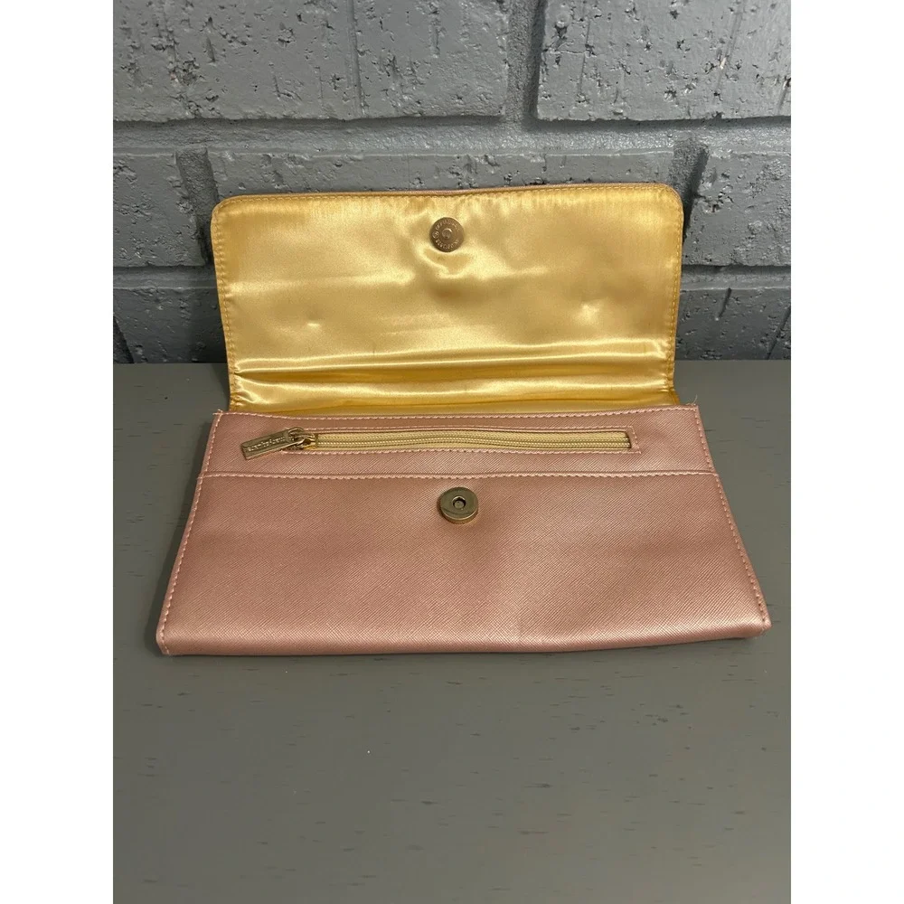 Mary Square Rose Gold Clutch Wallet Saffiano Vegan Leather